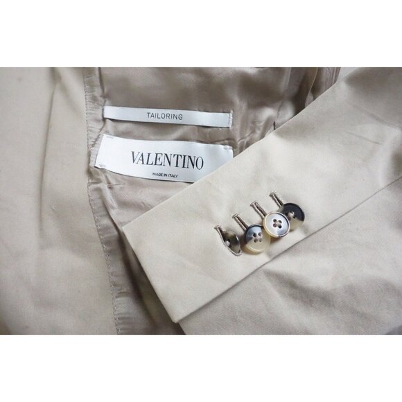 Valentino Tailoring Light Khaki Beige Cotton 2 Pc Suit Jacket Pants Sz 34
